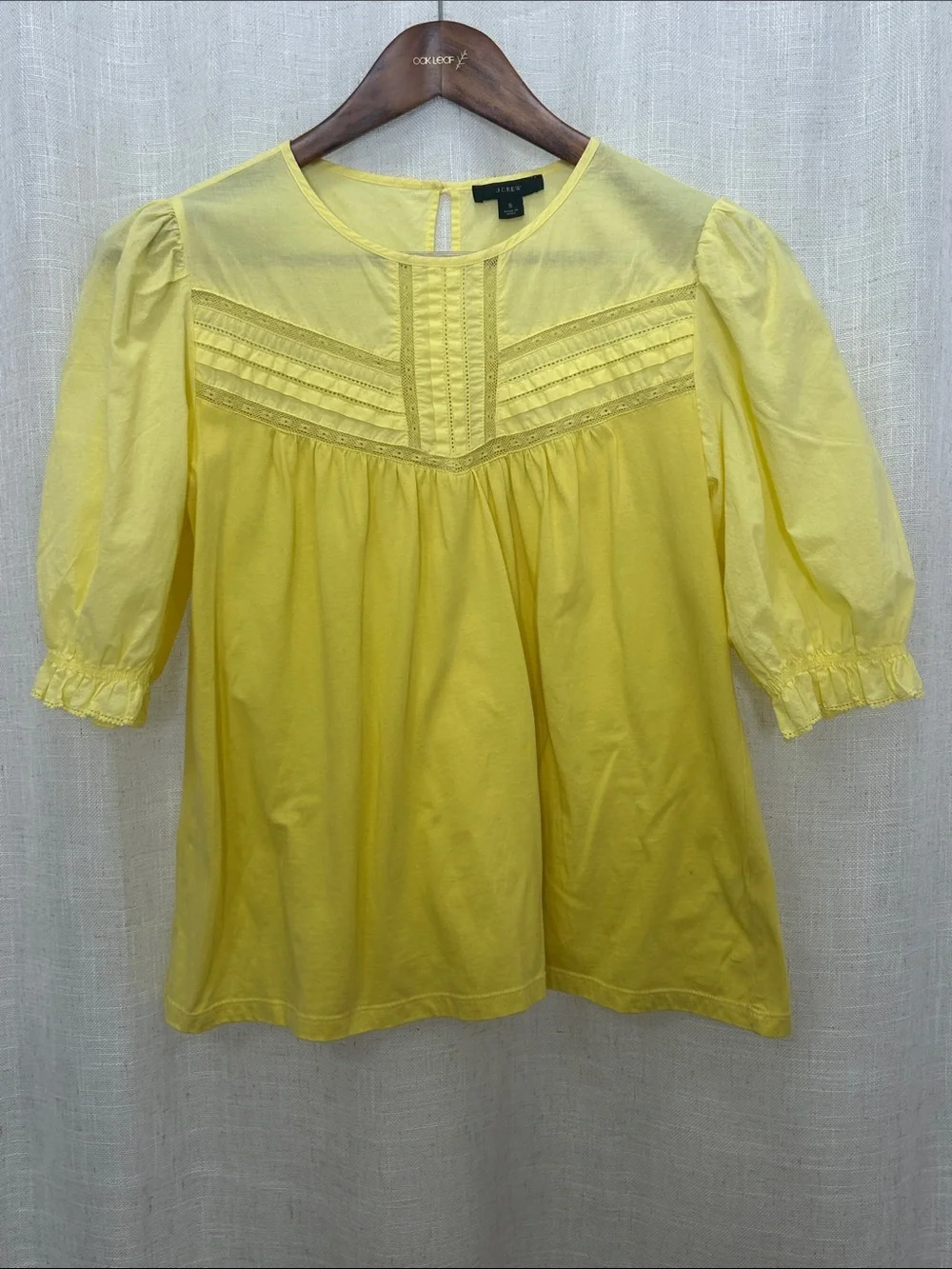 J. Crew Yellow Pintuck Peasant Short Sleeve Blouse Size Small